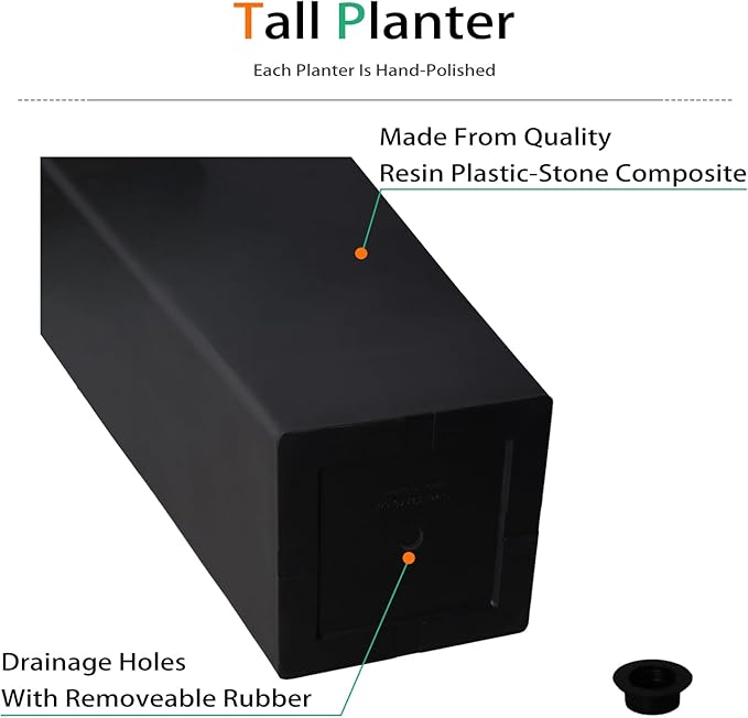 Tall Planters for Outdoor Plants, Large Resin Flower Pots for Garden, Front Porch, Patio, Indoor - Set of 2 (Black, 32 inch - 2 Pack)