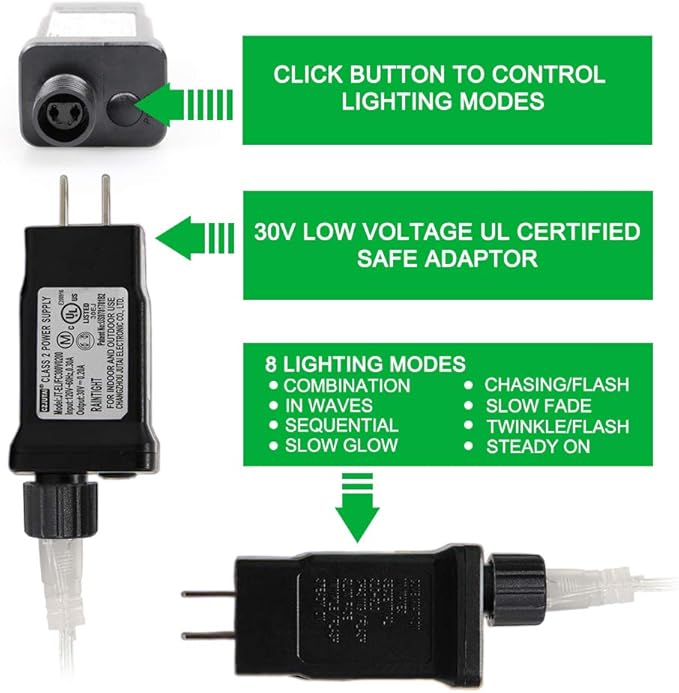 33FT 100 LEDs String Lights Waterproof Fairy Lights 8 Modes with Memory 30V UL Certified Power Supply for Home, Garden, Wedding, Party, Christmas Decoration Indoor Outdoor (Red)