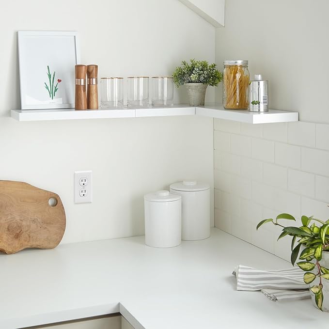 BAYKA Floating Shelves for Wall – Rustic Wood Wall Shelves with Metal Brackets for Bathroom, Bedroom, Kitchen, or Living Room Decor – White, Set of 3, Sturdy Storage with 22lb Capacity