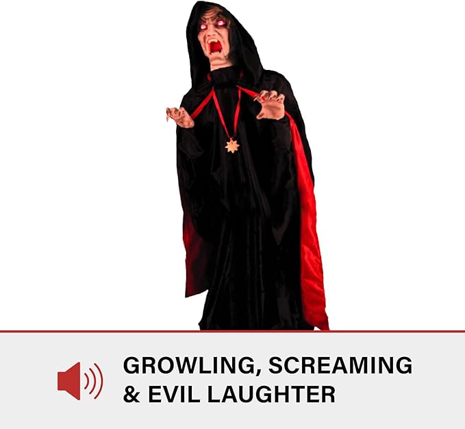 Haunted Hill Farm Motion-Activated Lurching Vampire by Tekky, Lunging Halloween Animatronic for Indoor or Covered Outdoor Creepy Halloween Decorations, Plug-in or Battery Operated Halloween Prop
