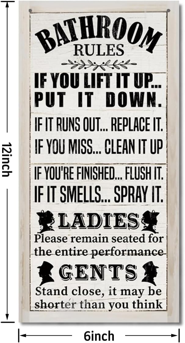 Rustic Western Bathroom Decor - Funny Wall Signs, Farmhouse Country Rules Wall Decor B1