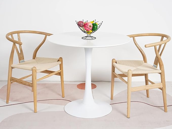 Tomile Solid Wood Wishbone Chair Y Chair Mid-Century Armrest Dining Chair, Hemp Seat (Ash Natural, Pack of 2)