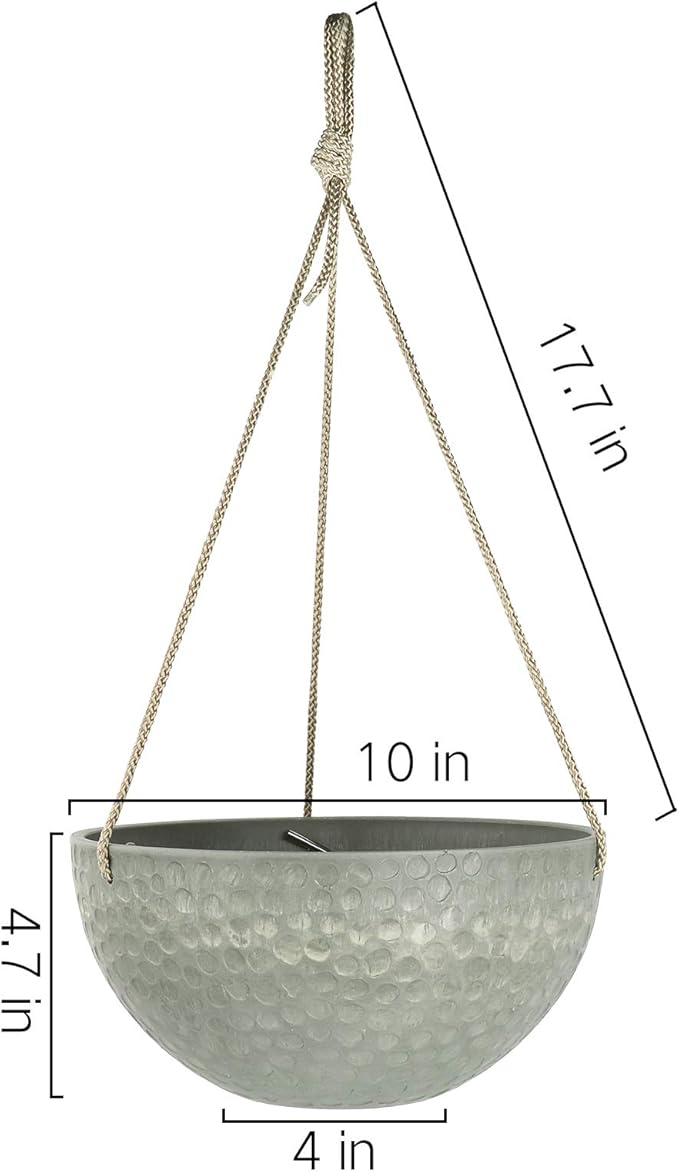 LA JOLIE MUSE Hanging Planters for Indoor Plants, Medium Hanging Planters with Drain Holes, Outdoor Hanging Flower Pots, Storm Gray, Honeycomb (10 Inch, Set of 2)