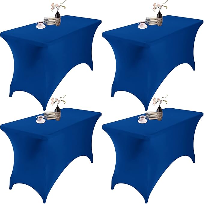 4Pack Spandex Waterproof Table Covers 4ft，Spandex 4ft Waterproof Table Cover for Party,Wedding, Banquet, and Events(Classicbule)