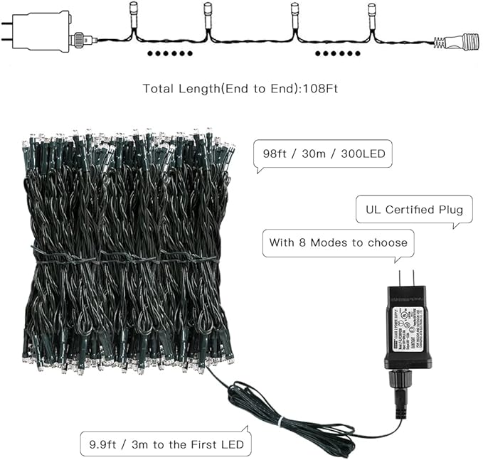 AmyHomie 300LED Orange Halloween String Lights with UL Certified, Waterproof Fall Lights Outdoor Indoor Fall Decor Fairy String Lights for Party, Thanksgiving Day, Holiday Decoration(Orange)