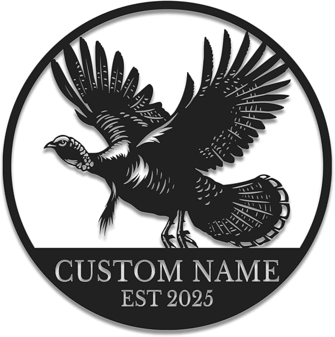 Personalized Turkey Metal Wall Art, Custom Hunting Cabin Sign, Wild Turkey Farmhouse Decor, Rustic Lodge Wall Hanging, Turkey Hunter Gift, Thanksgiving Home Decoration (Style-4)