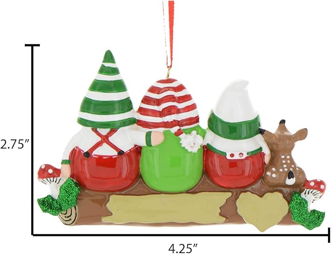3D Gnome Family of 3 Christmas Ornament 2025 Personalized Family Christmas Ornaments 2025 | Gnomes Log Mushrooms, Deer Personalized Tree Ornaments Customizable Gifts Woodland Gnomes of Three Ornament