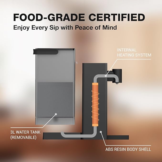 AIRHOP Instant Hot Water Dispenser, Quick Heating Countertop Water Dispenser with Child Locks, Adjustable 5 Temp 3 Water Volume Dispense, 100OZ 3L Removable Tank, Ideal for Home Office Kitchen, Black