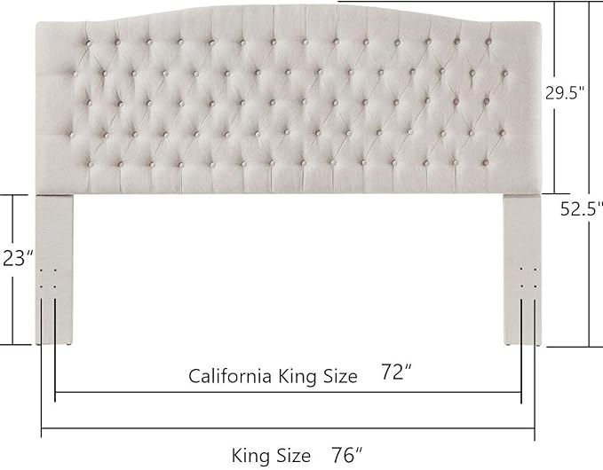 24KF Upholstered Tufted Button Linen Fabric Headboard,Comfortable Fashional Headboard King/CA King Size,Ivory