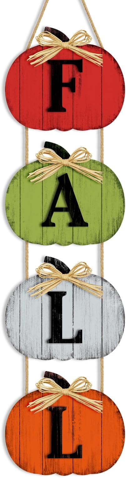 Fall Decorations for Home Fall Pumpkin Door Sign, Rustic Farmhouse Thanksgiving Wall Decorations Wooden Hanging Signs for Porch Yard Seasonal Autumn Home Decor