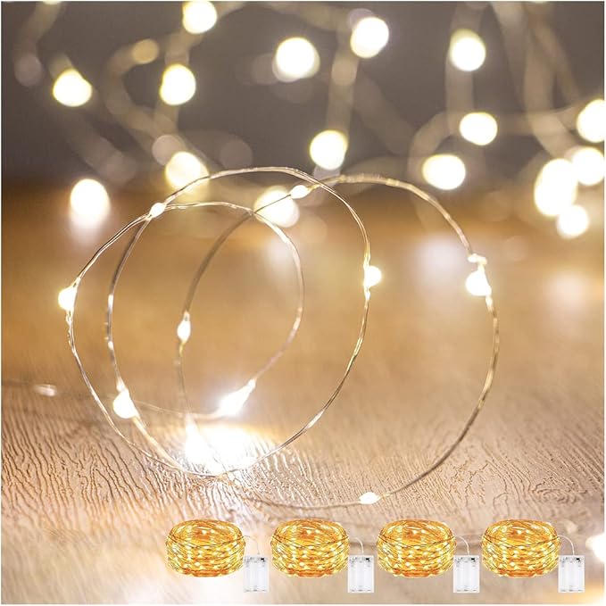 String Lights,Waterproof LED String Lights Fairy String Lights Starry ,Battery Operated String Lights for Indoor&Outdoor Decoration Wedding Home Parties Christmas Holiday. (Warm White, 10Ft/4pc)