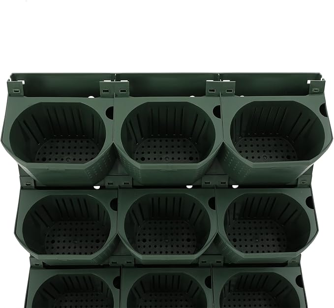 12Pieces 3-Pot Wall Planter Vertical Garden Plant Walls Wall Mounted Vertical Planter with Water-Storage Layer Stackable Wall-Mounted Flower Pot for Gardens, Balconies 180.78lbs Total Capacity (Green)
