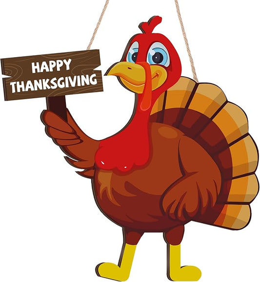 Jetec Happy Thanksgiving Turkey Door Sign Decor Wooden Turkey Sign Wall Art Hanging Rustic Plaque for Autumn Fall Thanksgiving Day Front Door Porch Home Decoration