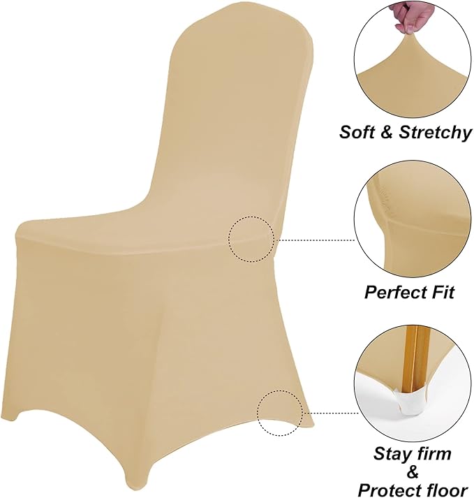 SUPERO Waterproof Spandex Chair Cover 12PCS, Stretch Dining Chair Covers, Polyester Outdoor Chair Covers, Protector Stretch Chair Cover for Party Universal, Banquet, Wedding Event, Hotel(Champagne)