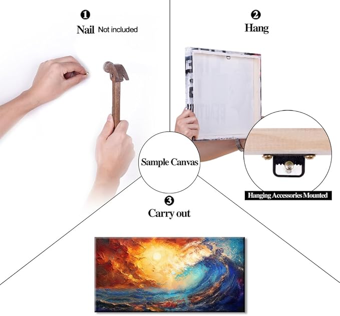 LASMOND Abstract Ocean Wall Art for Living Room Beautiful Blue Sea Wave Seawater Colorful Sky Landscape Wall Art Decor Artwork Bedroom Office (40 x 20 Inches)