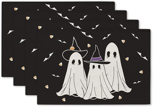 Halloween Placemats Ghost Pumpkin Bat Set of 4 Table Mats Seasonal Cute Home Party Kitchen Dining Table Decorations