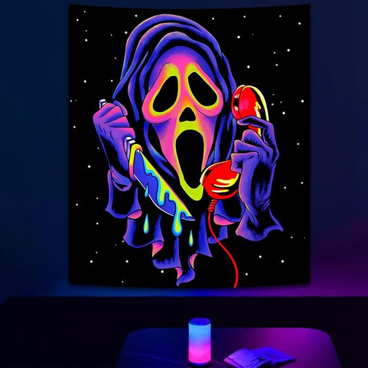 SparkLia Blacklight Horror Skull Tapestry, UV Reactive Neon Scary Face Wall Hanging, Glow in the Dark Spooky Decor for Bedroom, Gaming Room & Party - 30 x 40 inches