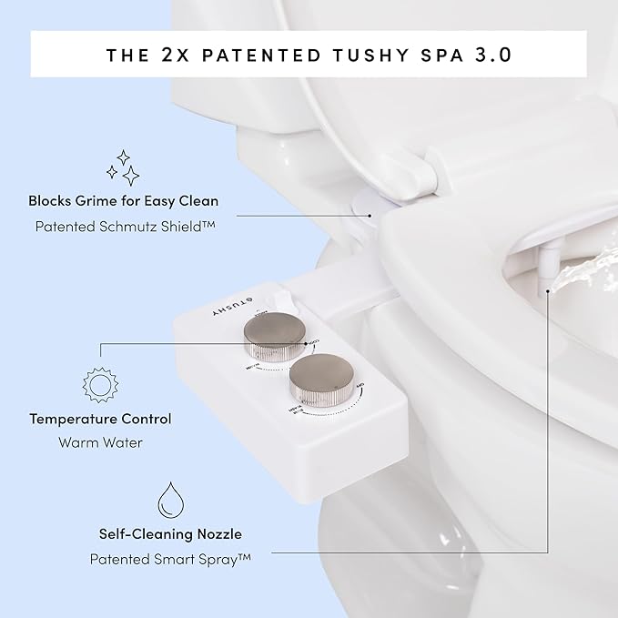 TUSHY 3.0 Spa Cool to Warm Water Bidet Attachment. Easy Universal Toilet Seat Install, Requires Sink Connection for Temperature Control. Fresh Self-Cleaning Clean Water, Noir/Gold