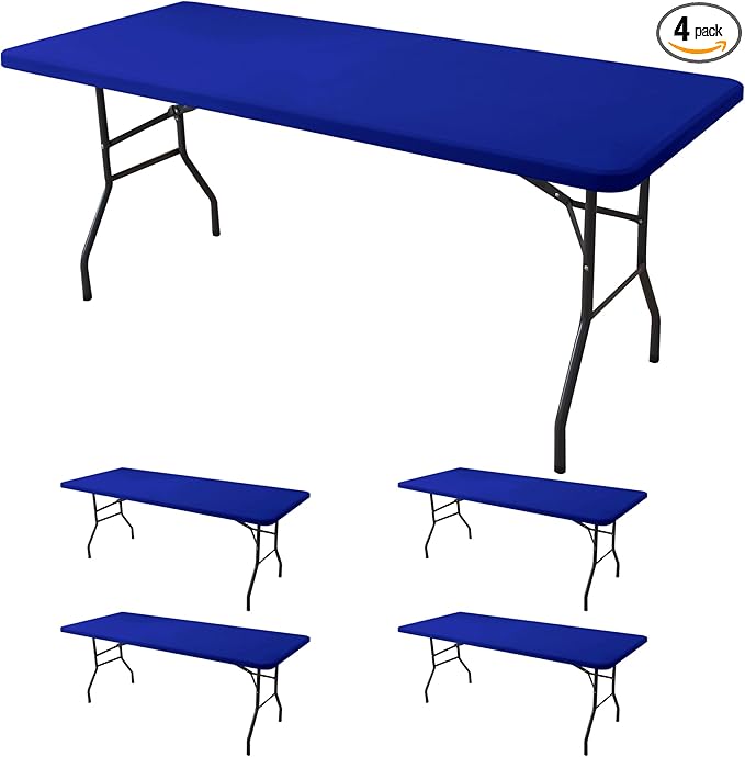 Spandex Table Cover for 6 Foot Rectangle Tables-4 Pack Royal Blue Outdoor Picnic Elastic Table Cover-Spandex Stretch Folding Table Cloths for Camping Dining Room Patio Kitchen Banquet Party