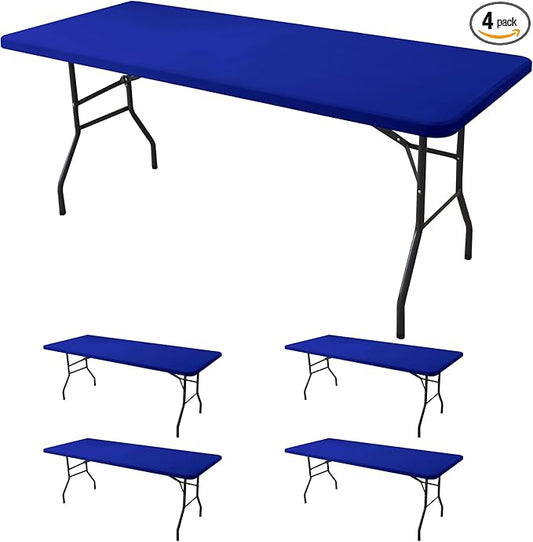 Spandex Table Cover for 6 Foot Rectangle Tables-4 Pack Royal Blue Outdoor Picnic Elastic Table Cover-Spandex Stretch Folding Table Cloths for Camping Dining Room Patio Kitchen Banquet Party