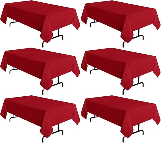 sancua 6 Pack Red Tablecloth 60 x 102 Inch, Rectangle Table Cloth for 6 Feet Tables - Stain and Wrinkle Resistant Washable Polyester Table Cover for Dining Tables, Buffet Parties and Camping