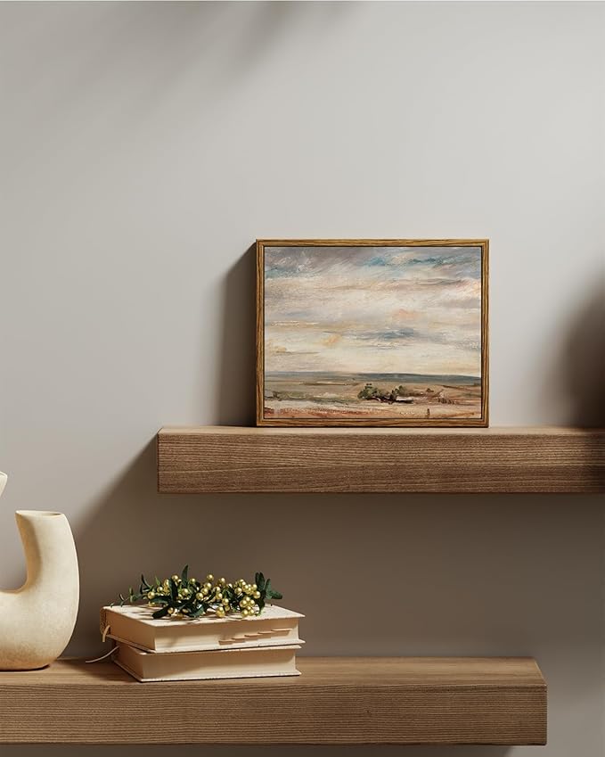 VIYYIEA Framed Canvas Wall Art Home Decor Classic Oil Paintings Color Sky Cloud Beach Grassland Canvas Prints Vintage Landscape Wall Art Pictures for Bedroom Living Room Bathroom Office Decor 8x10in