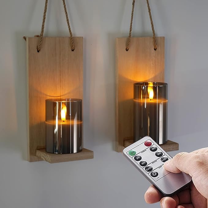 Amagic Grey Glass Flameless Candles, Halloween Battery Operated Candles, LED Pillar Candles with Remote Control and Timer, Electric Fake Candles for Holiday Spooky Decor, Wax, D3 H4 5" 6", Set of 3