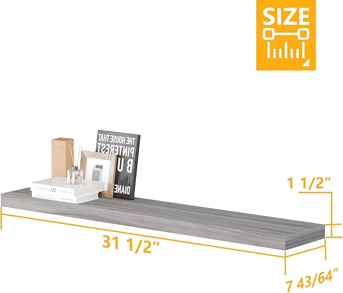 BAMEOS Floating Shelves, Walnut Wall Mounted Wooden Shelves with Invisible Brackets Set of 3, Hanging Wall Shelves Decoration for Bedroom, Bathroom, Living Room and Kitchen