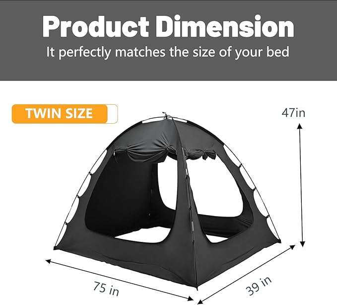 SUNYRISY Bed Tent Twin Size Bed Canopy, Indoor Tent for Adult and Kids, 3 Doors Breathable Dream Tent, 80% Blackout Private Space Sleeping Tents