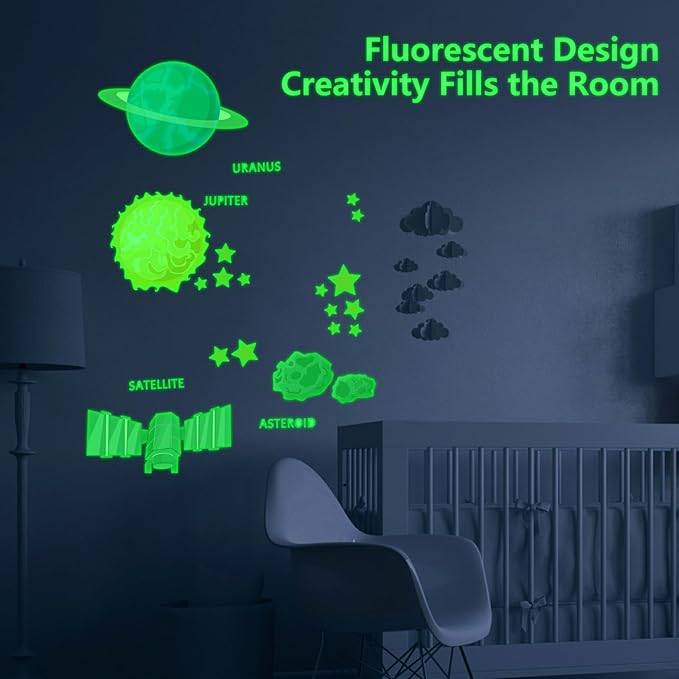 Glow in The Dark Stickers, 103 PCS Solar System Glow Stars Ceiling Stickers Galaxy Space Planets Wall Decals for Kids Boys Girls Bedroom Nursery Playroom Party Room Decor