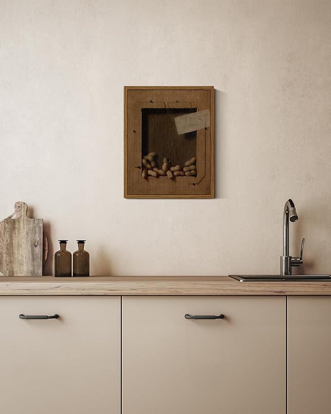 VIYYIEA Framed Canvas Wall Art Home Decor Vintage Peanuts Still Life Art Home Decor Funny Boho Wall Picture Floating Shelf Decor Classical Farmhouse Oil Painting for Kitchen Dining Decor 8x10in