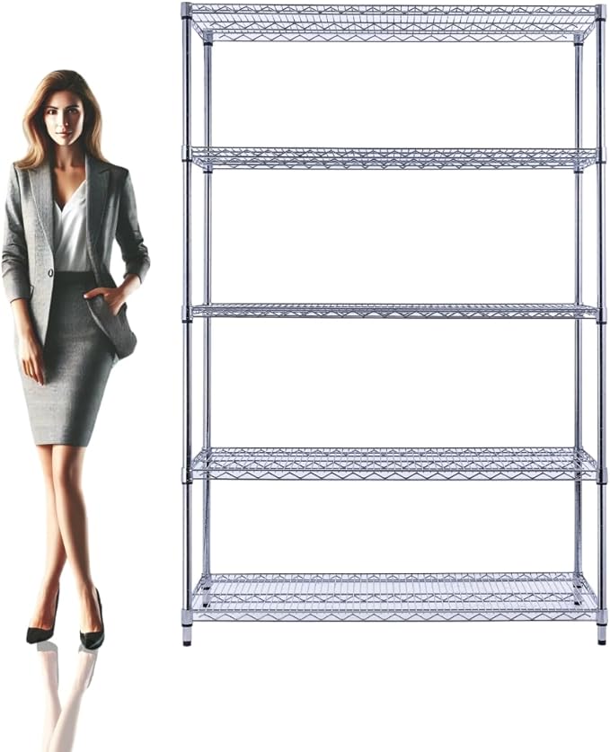 48"x24"x72" Chrome 5-Tier PREMIUM Wire Shelving NSF 4000 LBS MAX CAPACITY Heavy Duty Steel Storage Rack for Warehouses, Garages, Hospitals, Commercial Spaces, & Schools w/PREMIUM WHEELS