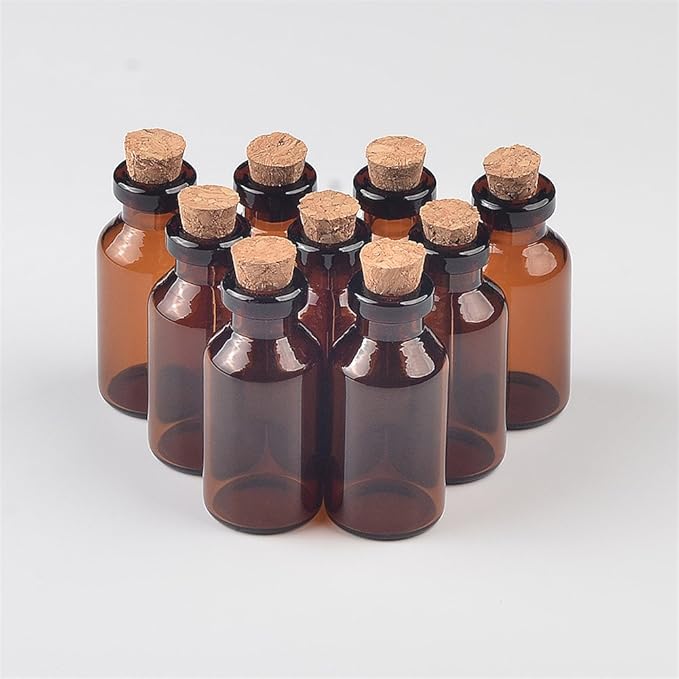 5ml Amber Glass Vials with Cork Empty Brown Tiny Glass Jars Mini Glass Bottles Vials Jars Containers 50units (50, 5ML)