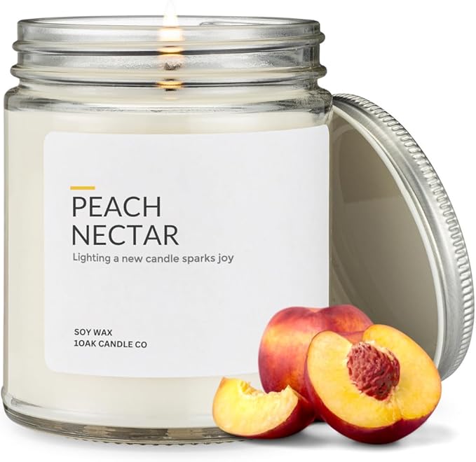 1OAK Soy Wax Scented Candles (Peach Nectar) - Long Burning Premium Hand-Poured (7oz.)