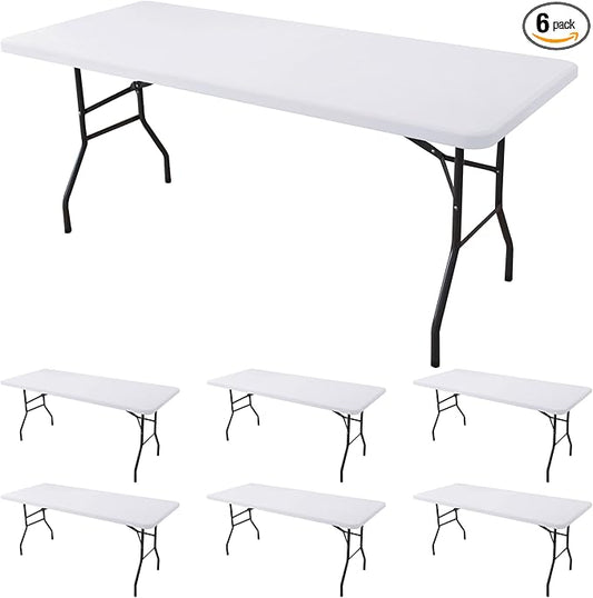 Spandex Table Cover Fitted 4ft Rectangular Tables-6 Pack White Stretch Table Clothes-Stretchable Elastic Folding Tablecloth for Outdoor Picnic Camping Dining Room Patio Kitchen Banquet Party