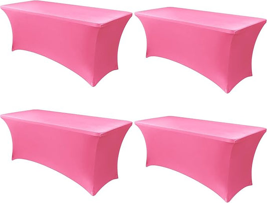 Obstal 6ft Stretch Spandex Table Cover - 4 Pack Universal Rectangular Fitted Tablecloth Protector for Wedding, Banquet and Party (Dark Pink, 72L x 30W x 30H Inches)