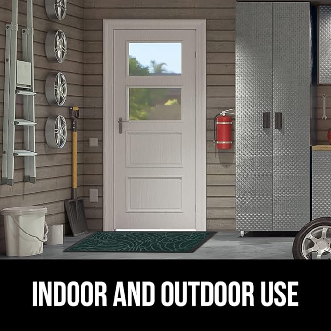 GORILLA GRIP 100% Waterproof All-Season WeatherMax Doormat, 72x24, US Designed Natural Rubber, Stain and Fade Resistant, Low Profile Indoor Outdoor Door Mats, Easy Clean Patio Mat, Green Palm