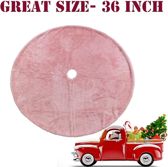 AISENO 36 Inch Christmas Tree Skirt Faux Fur Pink Bright Silk Shiny Decoration for Christmas Tree Plush Merry Christmas Decorations Decor