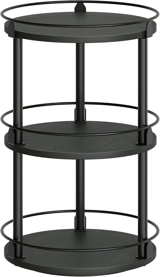 3-Tier Lazy Susan Organizer, Rotating Spice Rack, Spinning Organizer, Industrial Turntable Spice Rack Organizer for Cabinet, Kitchen Countertop, Pantry, Black SR23BK