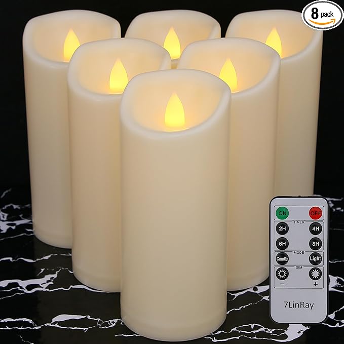 6 Pack 3"x7" Outdoor Waterproof Flameless Candles with Remote and Timer, Battery Operated Flickering LED Pillar Candles for Wedding Halloween Lantern Decoration, Ivory Plastic