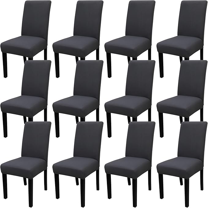 JQinHome Dining Room Chair Covers Set of 12, High Stretch Chair Slipcover Removable Washable Chair Seat Protector Cover for Home Party Hotel Wedding Ceremony (Grey)