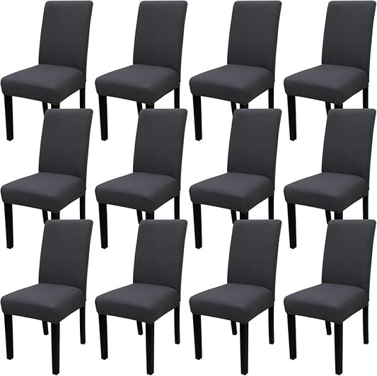JQinHome Dining Room Chair Covers Set of 12, High Stretch Chair Slipcover Removable Washable Chair Seat Protector Cover for Home Party Hotel Wedding Ceremony (Grey)