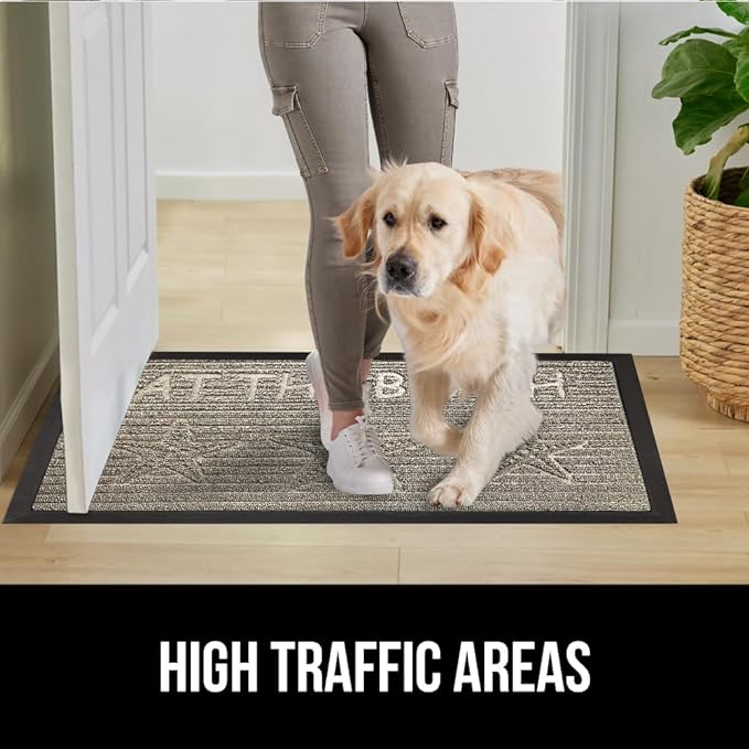 GORILLA GRIP 100% Waterproof All-Season WeatherMax Doormat, 47x35, US Designed Natural Rubber, Stain and Fade Resistant, Low Profile Indoor Outdoor Door Mats, Easy Clean Patio Mat, Sand Beach