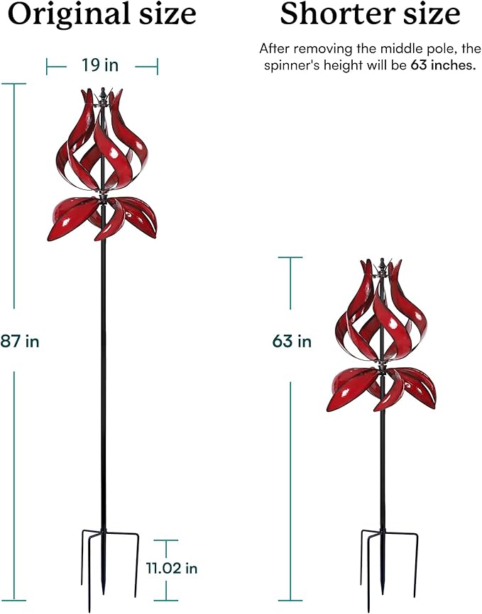 Yard Garden Wind Spinners - Large Outdoor Metal Wind Spinners with Stake, Yard Art Lawn Garden Decor (19" W x 87" H)