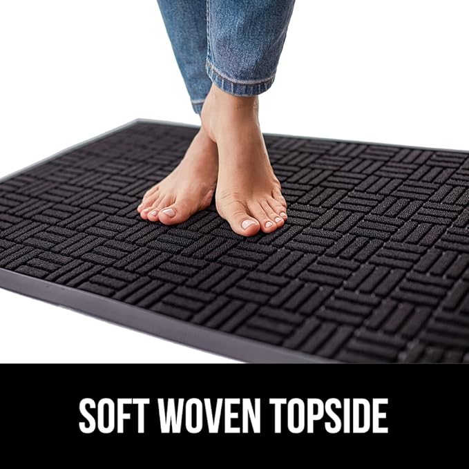 GORILLA GRIP 100% Waterproof All-Season WeatherMax Doormat, 47x35, US Designed Natural Rubber, Stain and Fade Resistant, Low Profile Indoor Outdoor Door Mats, Easy Clean Patio Mat, Midnight Maze