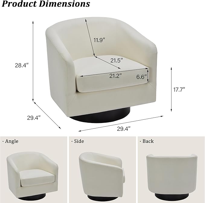 Swivel Barrel Accent Chair, Modern Round Linen Arm Chair for Living Room, Bedroom, Comfy Club Reading Chairs for Adults（Linen Fabric, Beige, Set of 4