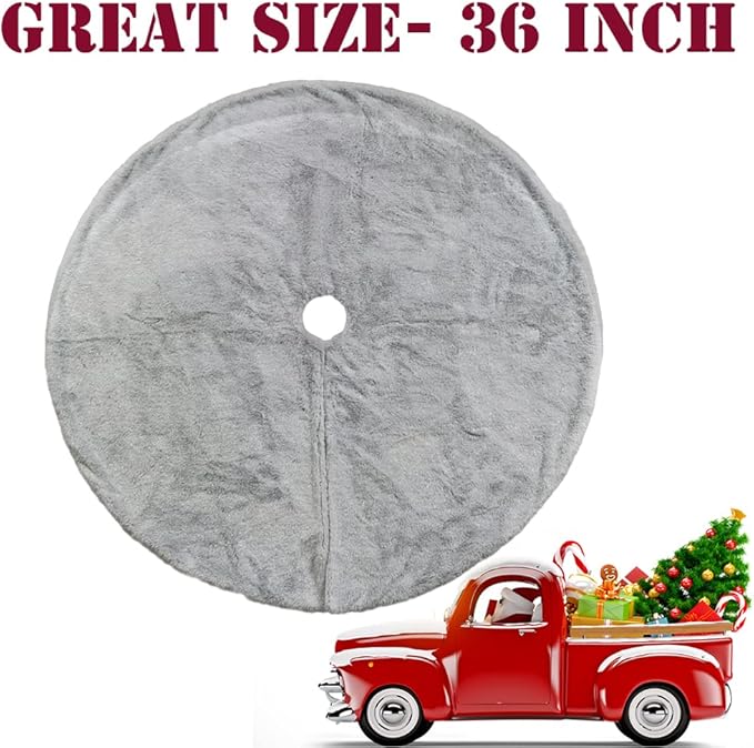 AISENO 36 Inch Christmas Tree Skirt Faux Fur Grey Bright Silk Shiny Decoration for Christmas Tree Plush Merry Christmas Decorations Decor