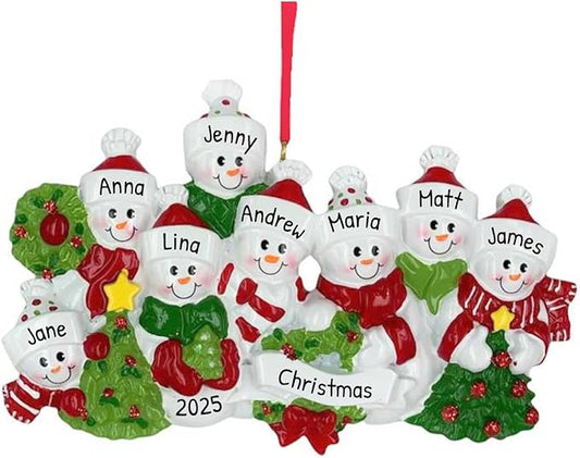3D Snowman Family of 8 Ornament 2025 Personalized Family Christmas Ornaments 2025 | Snow People Personalized Tree Ornaments for Grandchildren, Siblings & Grandkids of Eight Ornament Snowmen Small Tree