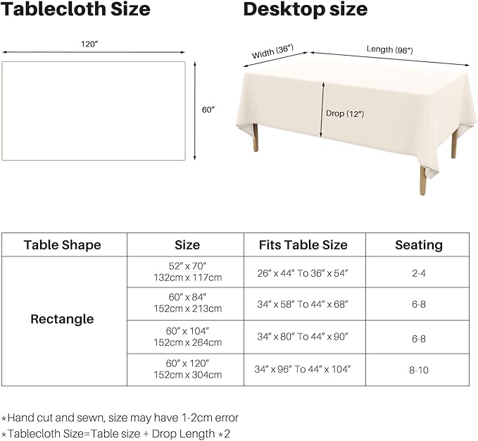 IVAPUPU Textured Linen Table Cloth for Rectangle Table - Ivory Tablecloths Rectangular Waterproof Wrinkle Free Wipeable Dining Cover for Spring Wedding Birthday Kitchen Decor, 60 x 84 Inch