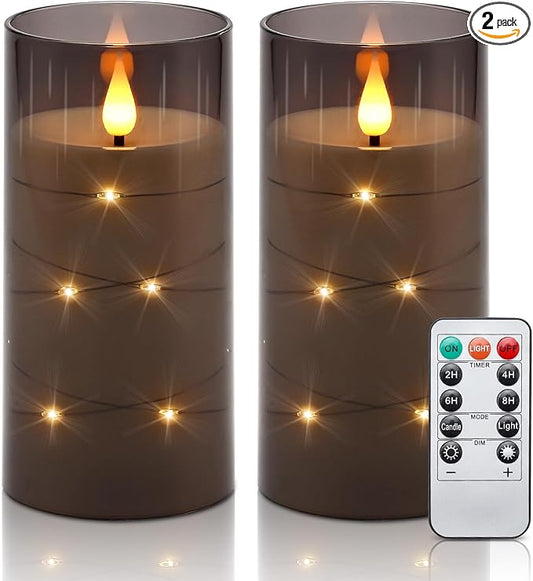 Aignis Flickering Flameless Candles Battery Operated Candles LED Candles with Remote Timer for Home/Wedding/Birthday/Holiday Decor ，Grey 3D Flame Set of 2 (D3 xH6 6")